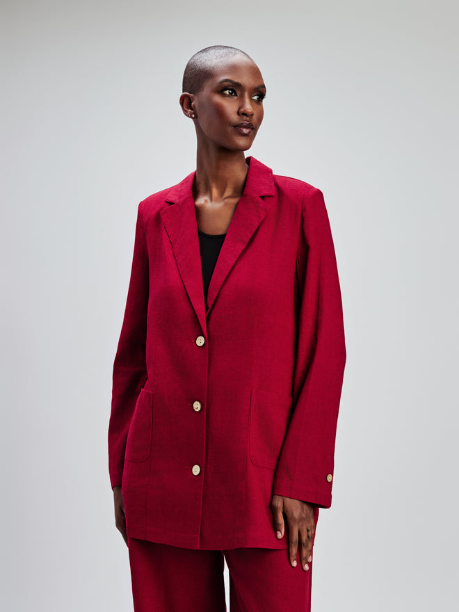 Red fitted jacket deals