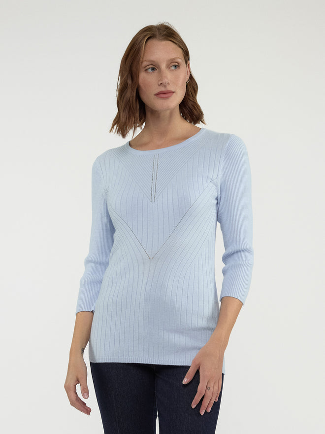3 4 sleeve semi fitted pullover sweater Marie Claire
