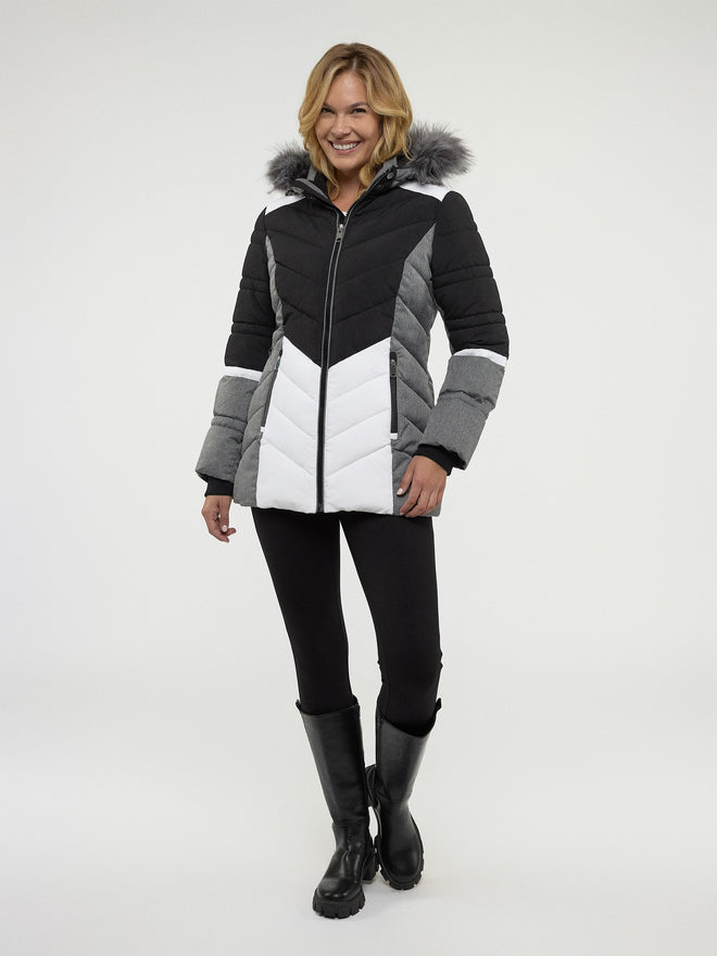 Fitted coat with hood deals
