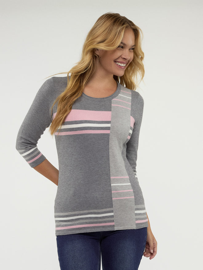3 4 sleeve semi fitted pullover sweater Marie Claire