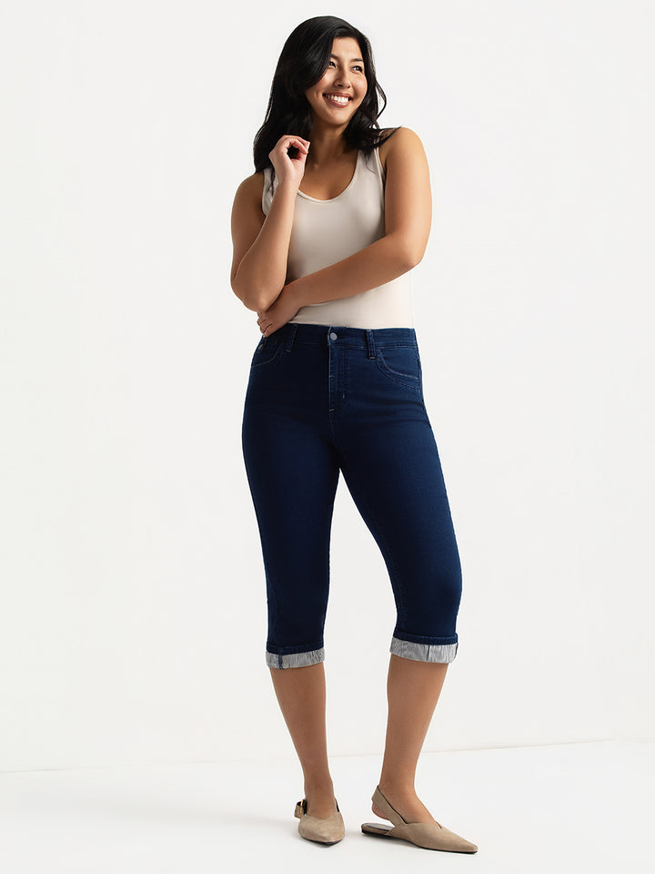 Pantalon Capri Florence & Fred Beige Miel - Jambes Larges Taille 12 - Coton/élasthanne Occasion