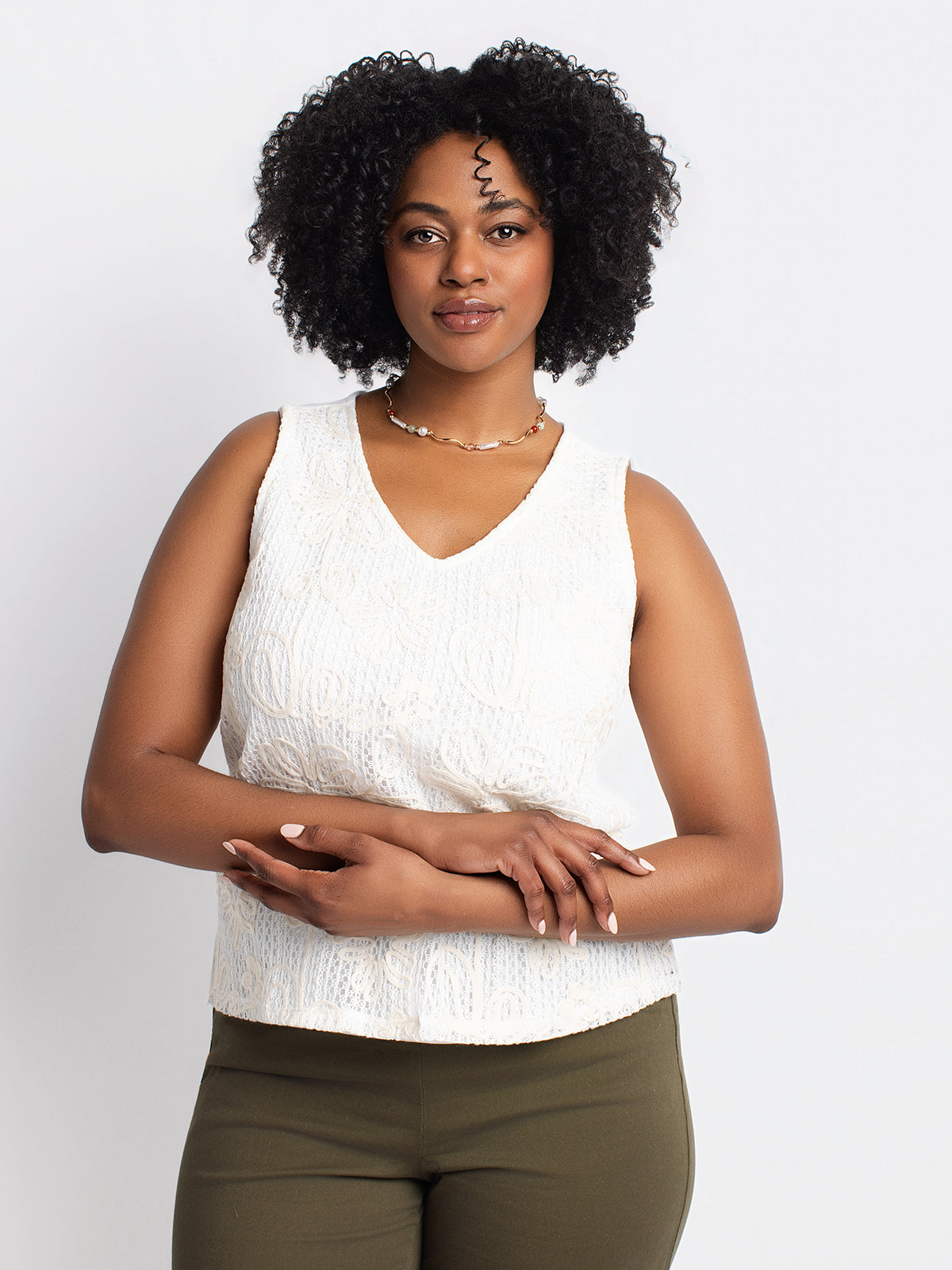 Floral embroidery tank top