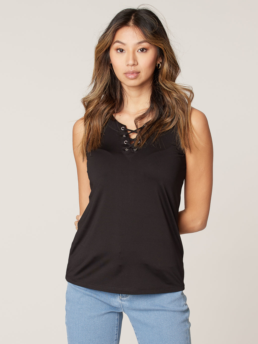 Tank top with laced neckline