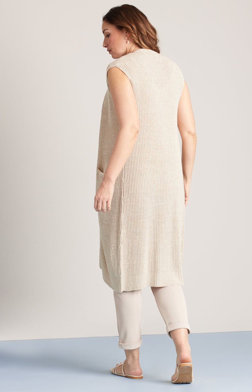 Cardigan en tricot long ample sans manches