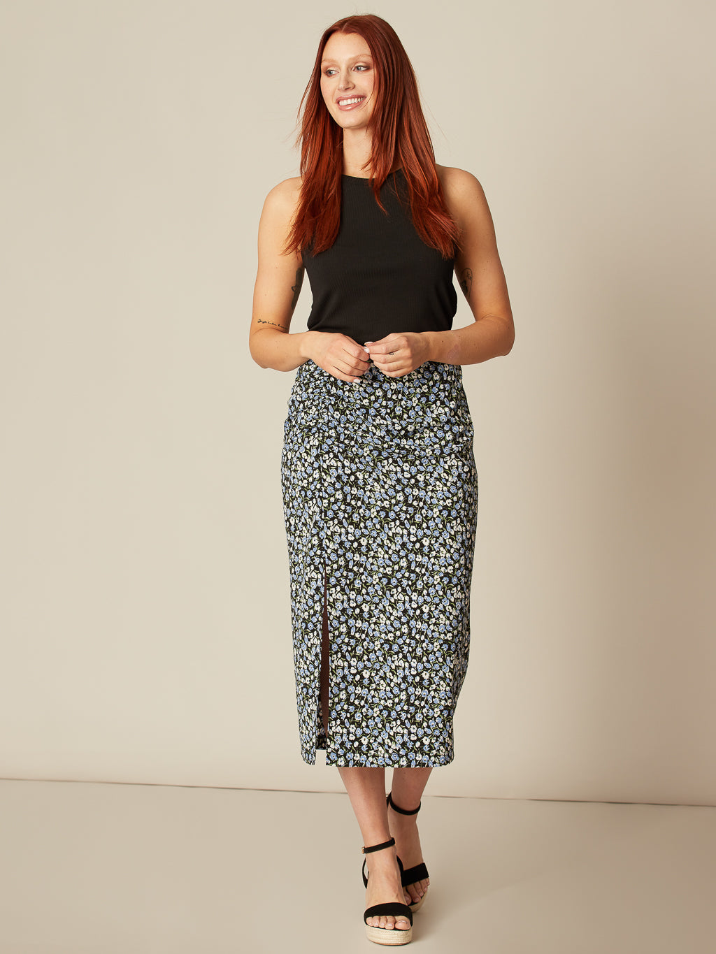 Midi skirt with pleated details