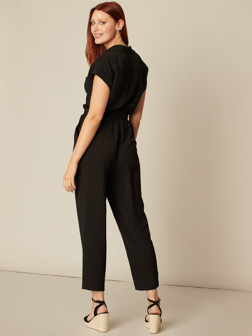 Semi-fitted jumpsuit with belt