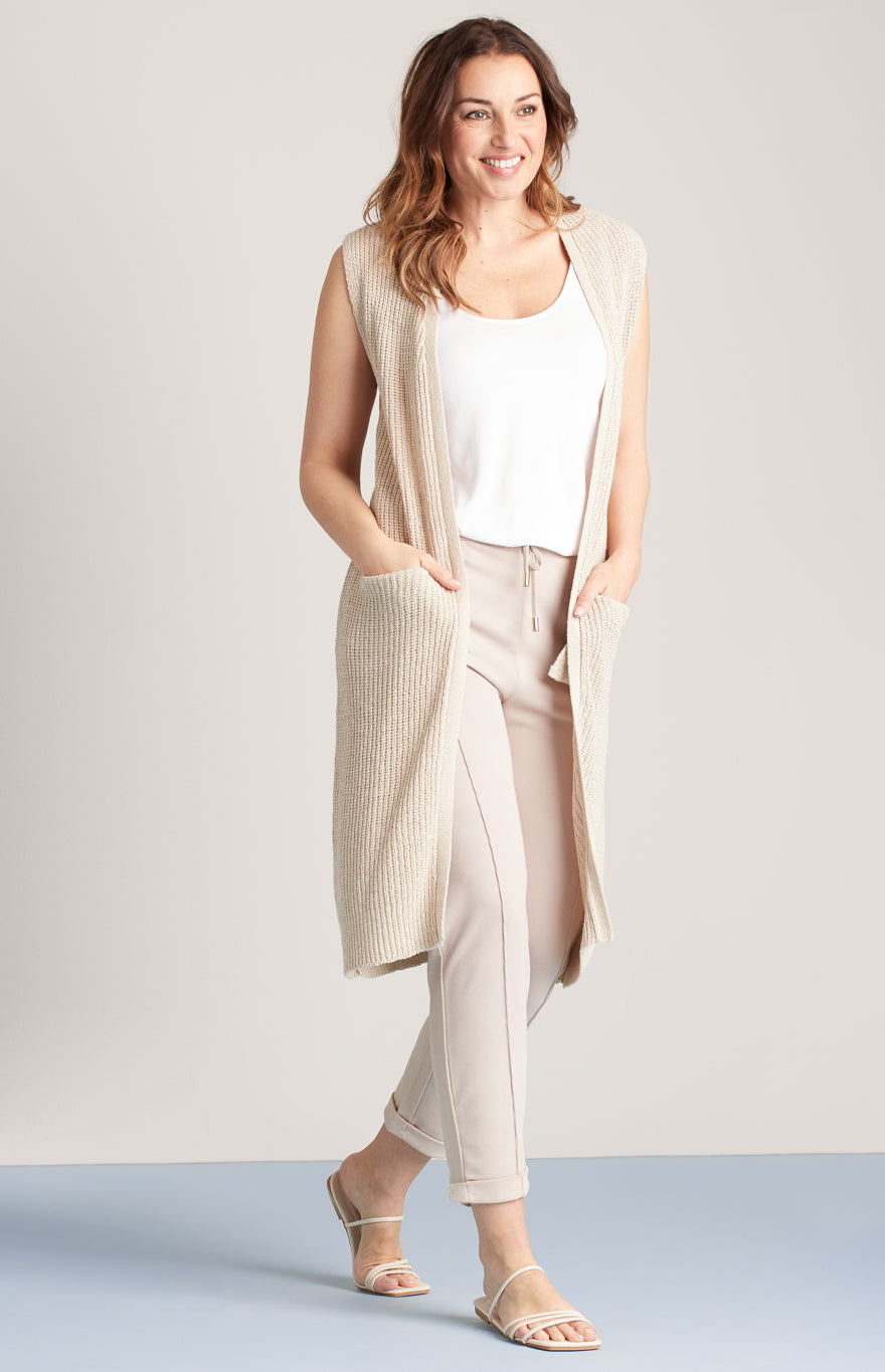 Cardigan en tricot long ample sans manches