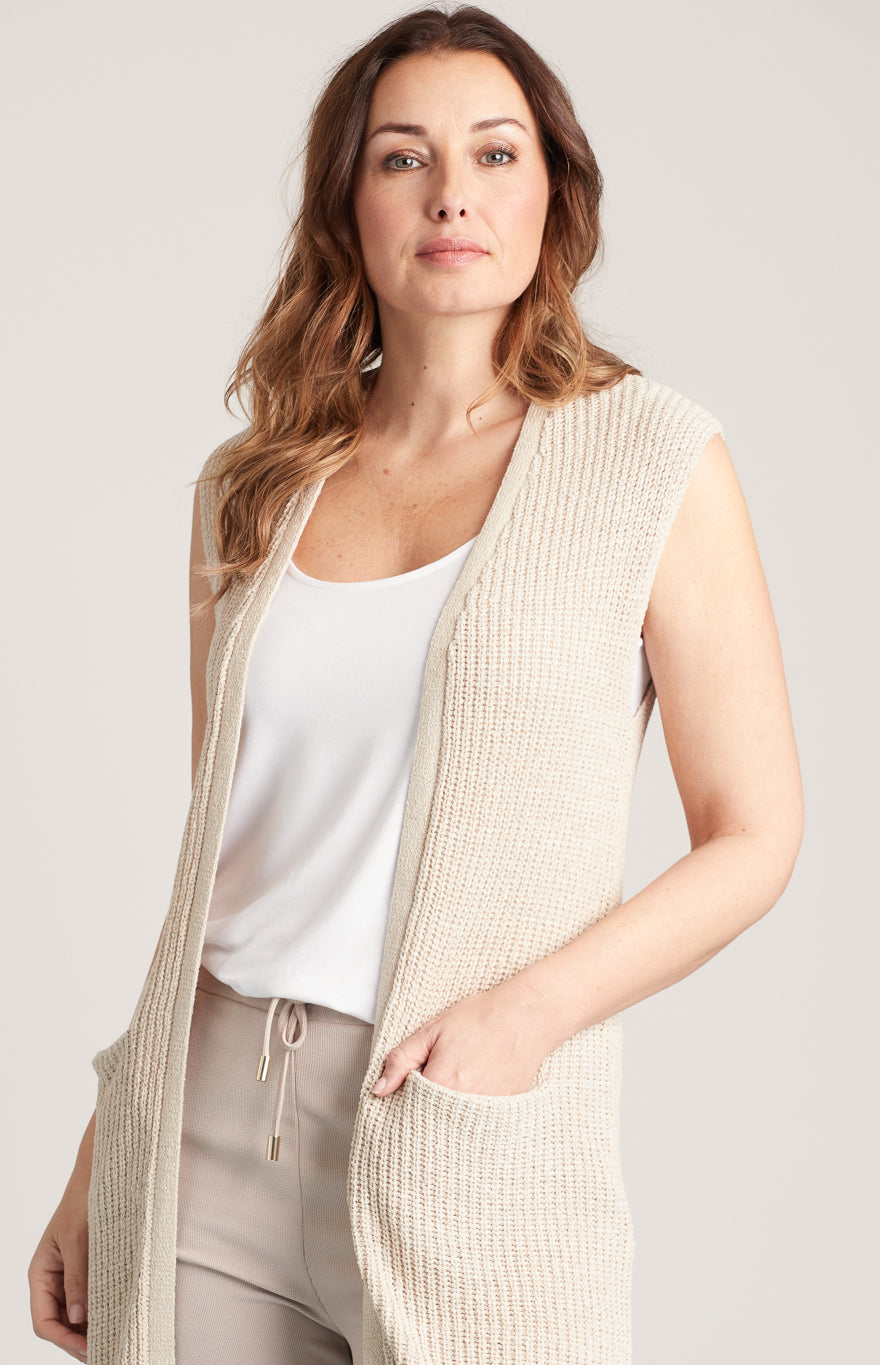 Cardigan en tricot long ample sans manches