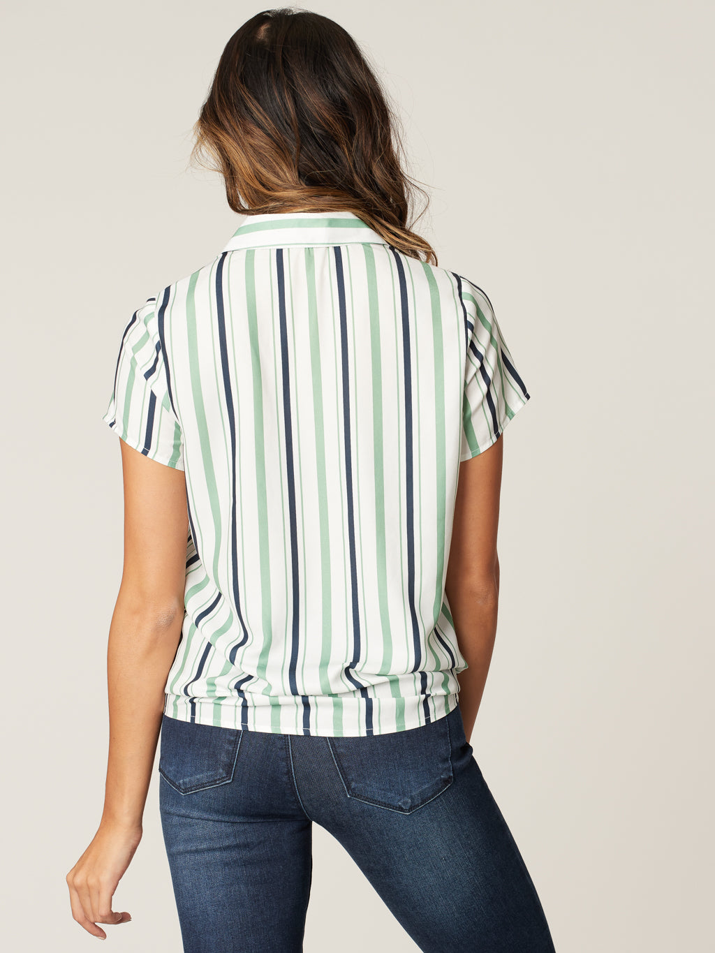 Short-sleeve blouse with front tie